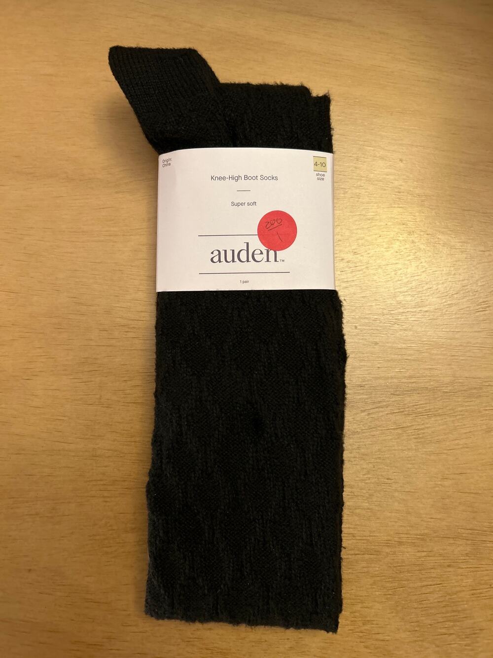 New Women's Auden Knee High Boot Socks Super soft Black Shoe size 4-10